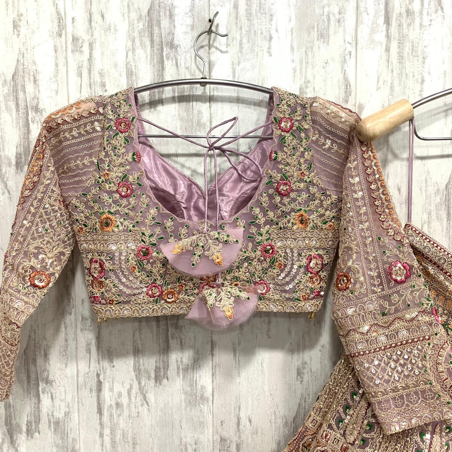 Designer golden Peach pink crop top Lehenga