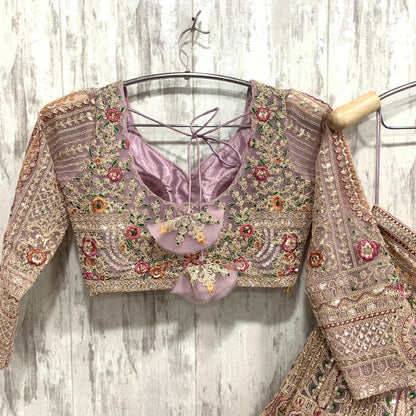 Designer golden Peach pink crop top Lehenga