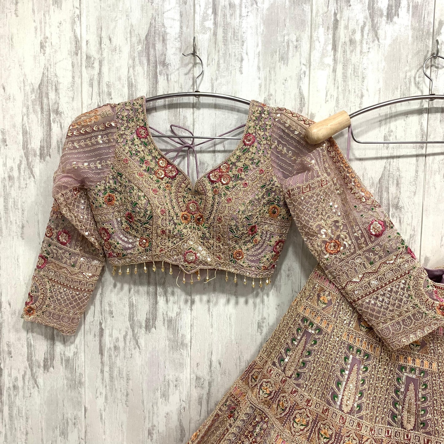 Designer golden Peach pink crop top Lehenga