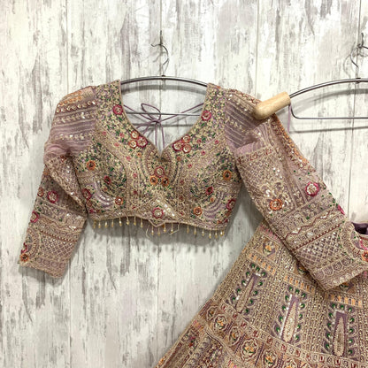 Designer golden Peach pink crop top Lehenga