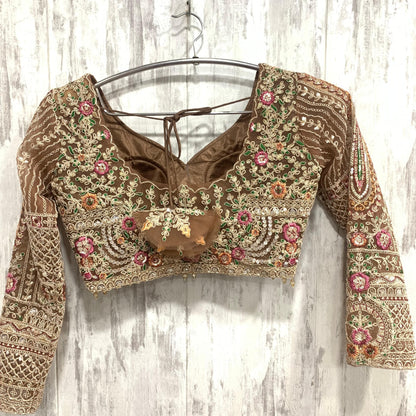 Designer golden Peach pink crop top Lehenga