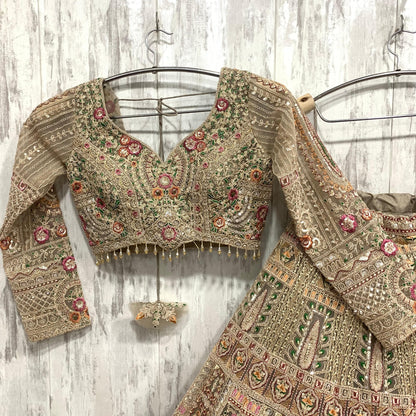 Designer golden Peach pink crop top Lehenga