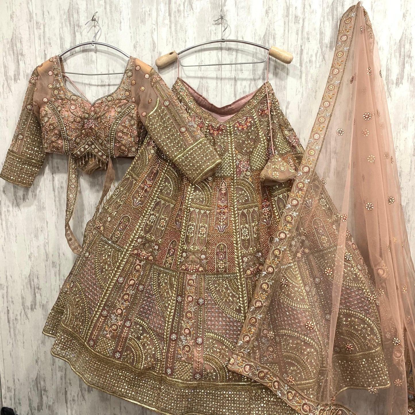Pretty peach pink crop top Lehenga