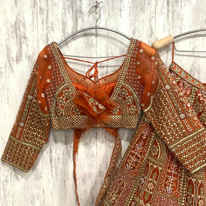 Pretty peach pink crop top Lehenga