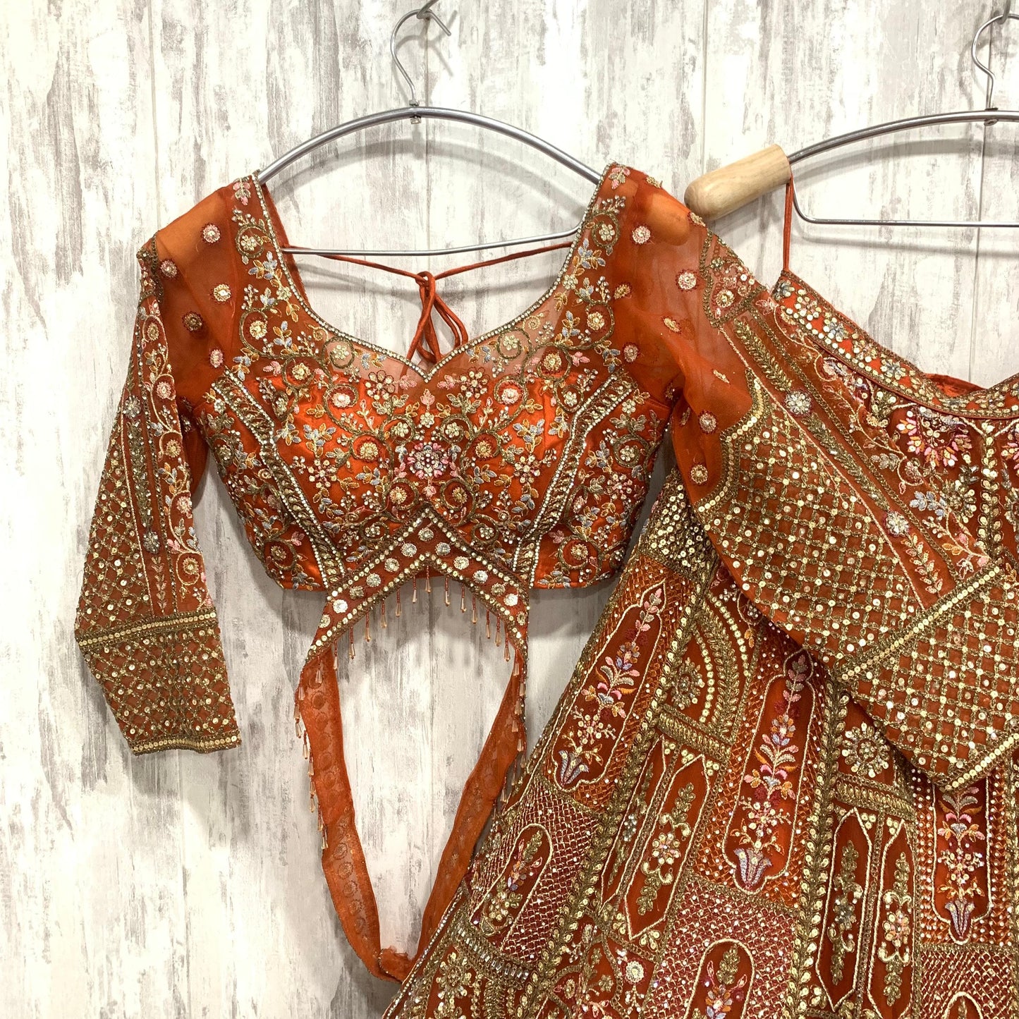 Pretty peach pink crop top Lehenga