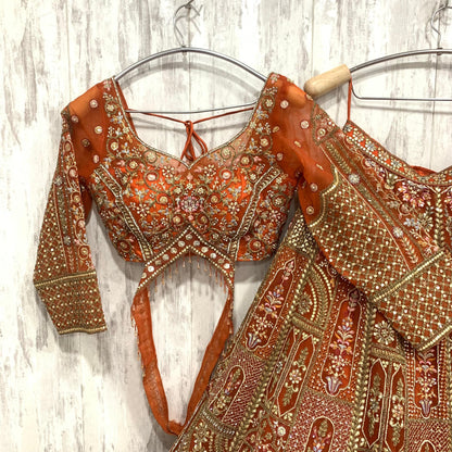 Pretty peach pink crop top Lehenga