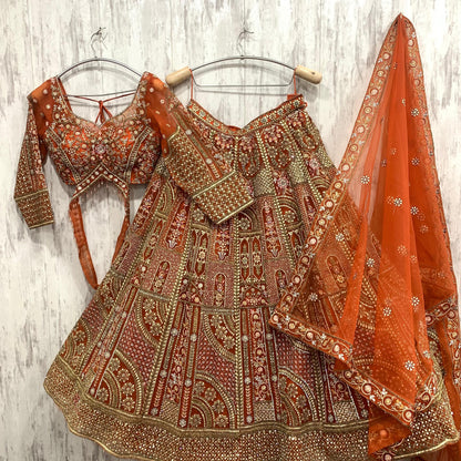 Pretty peach pink crop top Lehenga