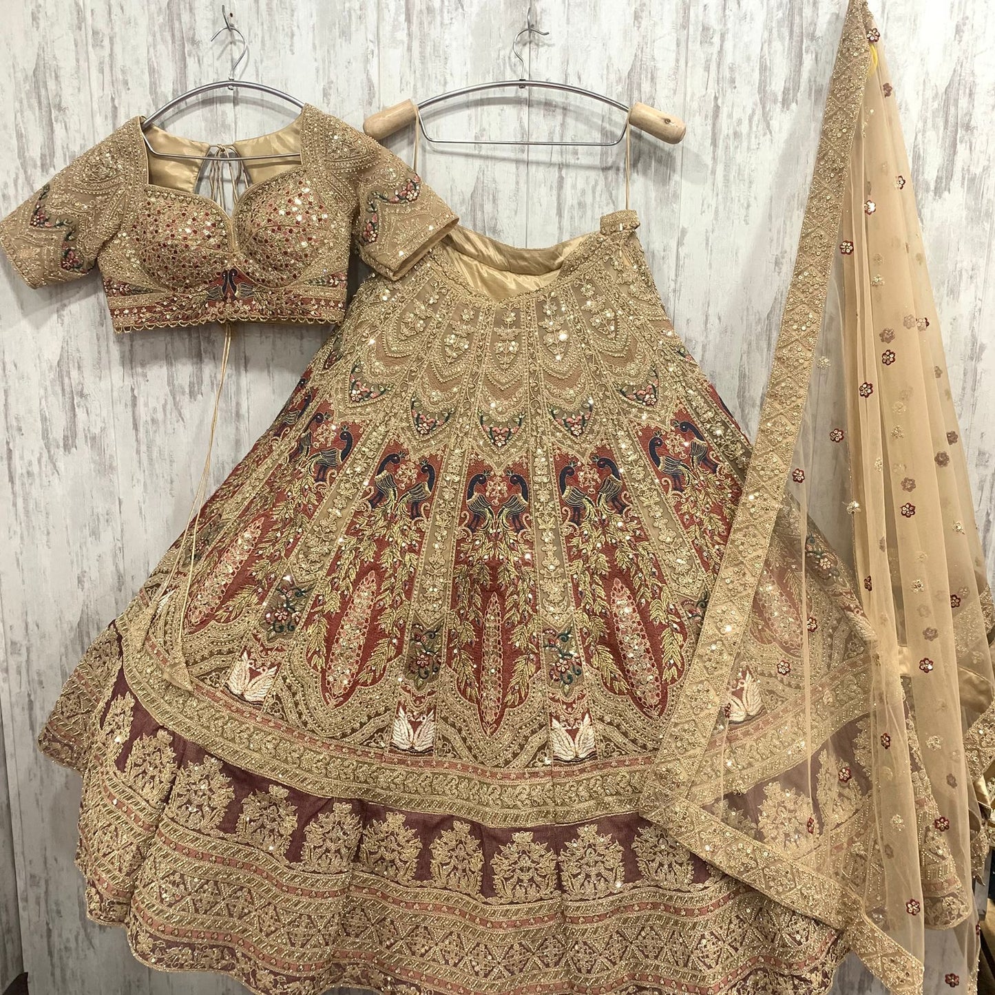 Gorgeous peach pink Peacock crop top Lehenga