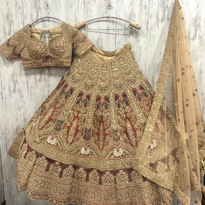 Gorgeous peach pink Peacock crop top Lehenga