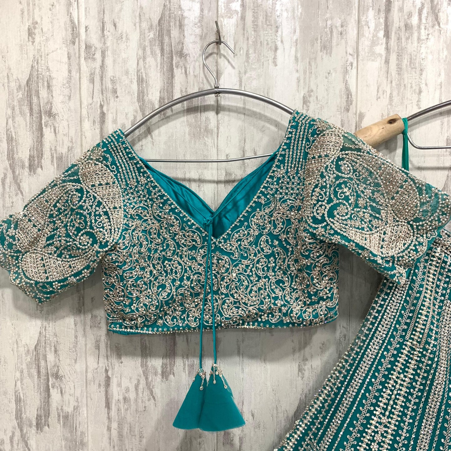 Glamorous Sea green crop top Lehenga