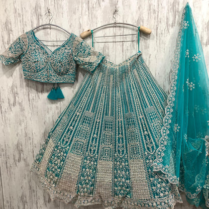 Glamorous Sea green crop top Lehenga
