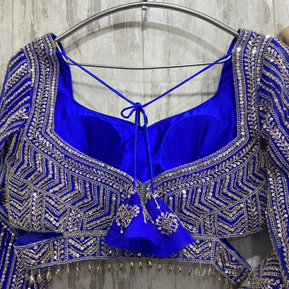Royal blue crop top Lehenga with Silver Work