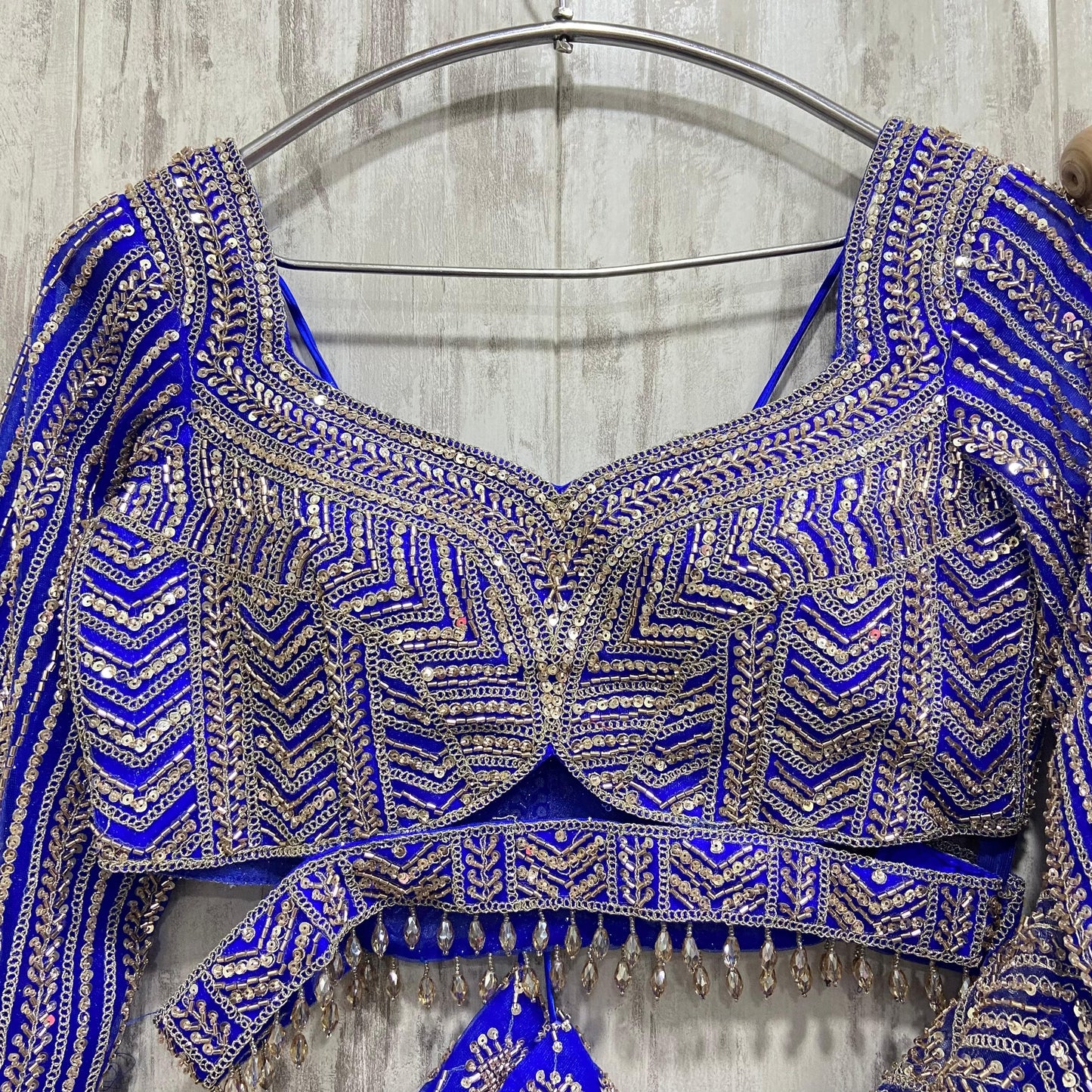 Royal blue crop top Lehenga with Silver Work