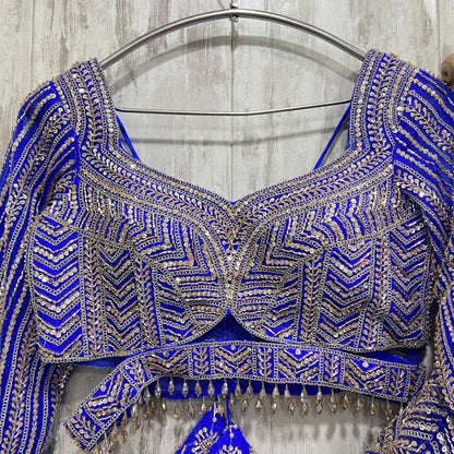 Royal blue crop top Lehenga with Silver Work