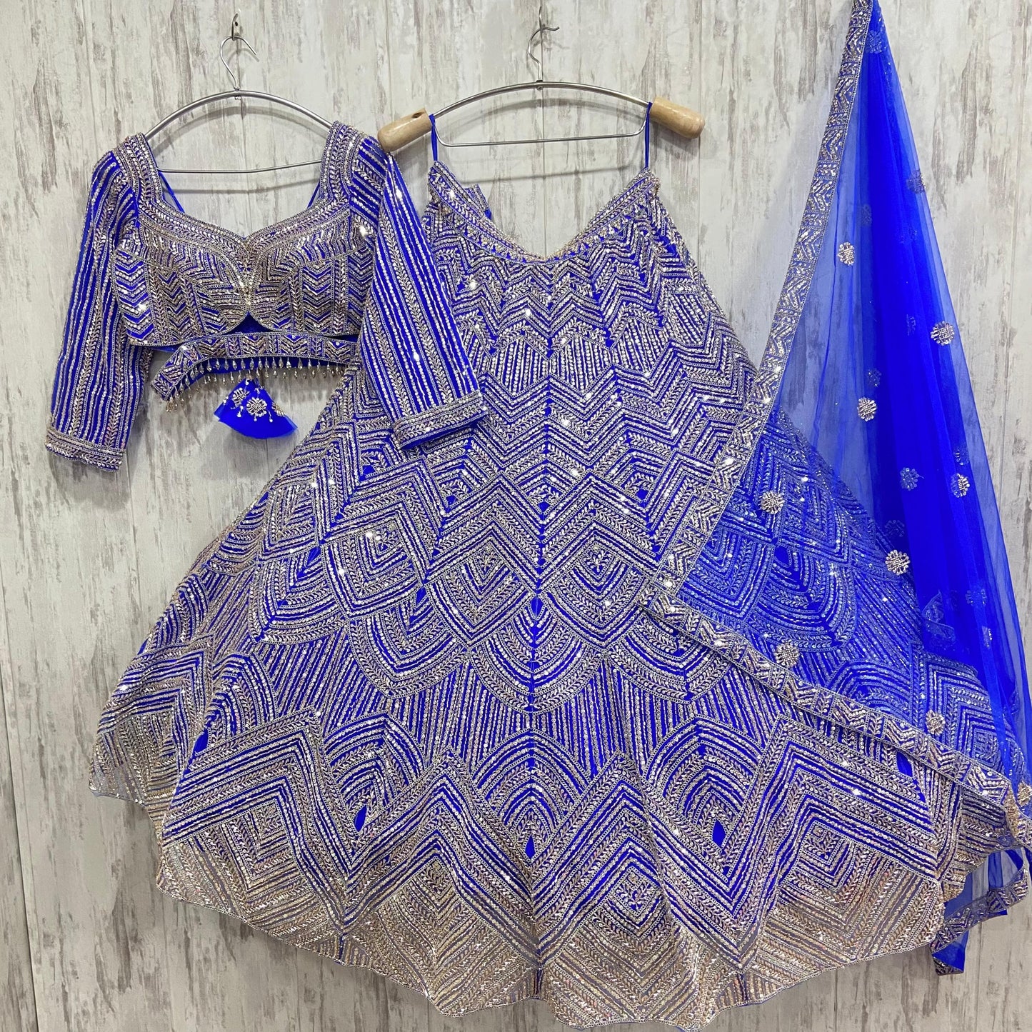 Royal blue crop top Lehenga with Silver Work