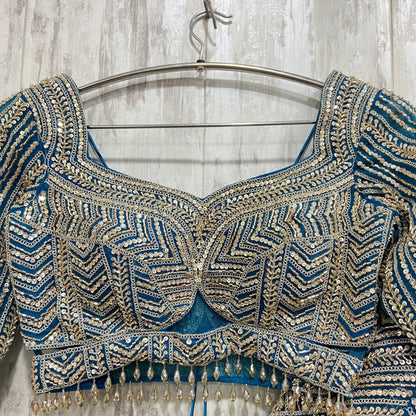 Royal blue crop top Lehenga with Silver Work