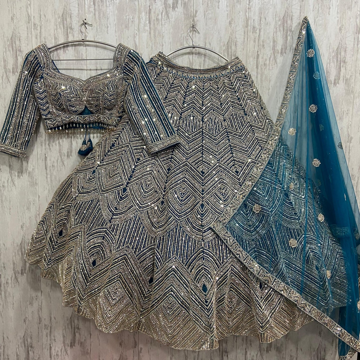 Royal blue crop top Lehenga with Silver Work