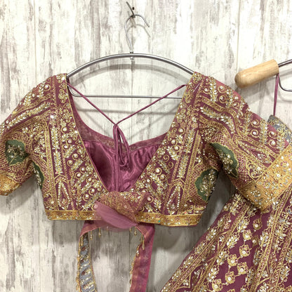 Bridal Heavy pink crop top Lehenga