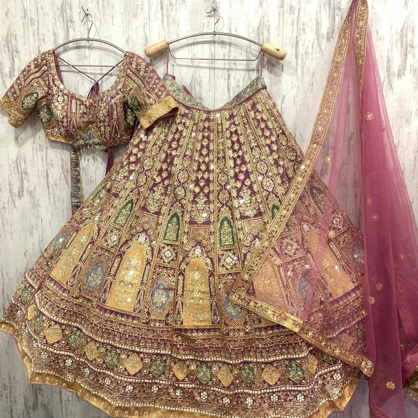 Bridal Heavy pink crop top Lehenga