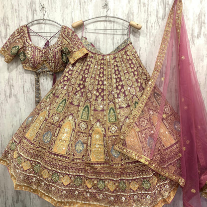 Bridal Heavy pink crop top Lehenga