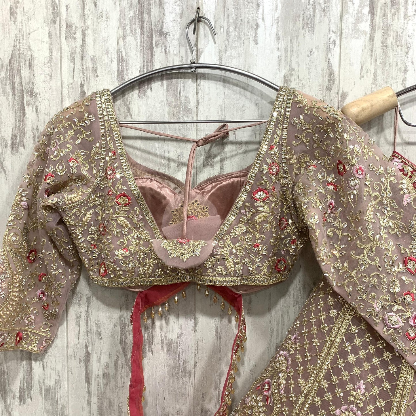 Stunning baby pink red crop top Lehenga