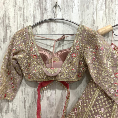 Stunning baby pink red crop top Lehenga