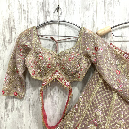 Stunning baby pink red crop top Lehenga