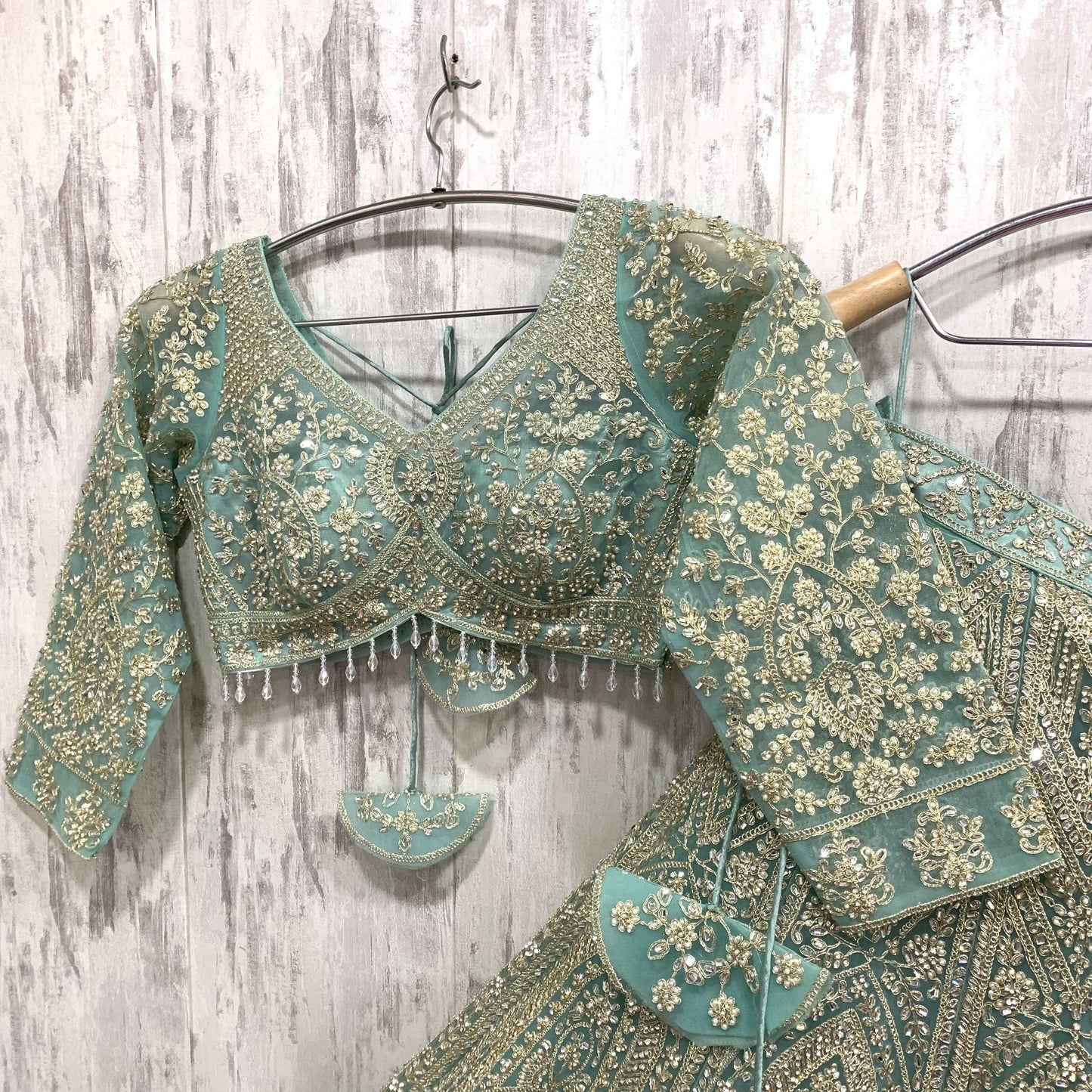Astonishing viral green crop top Lehenga