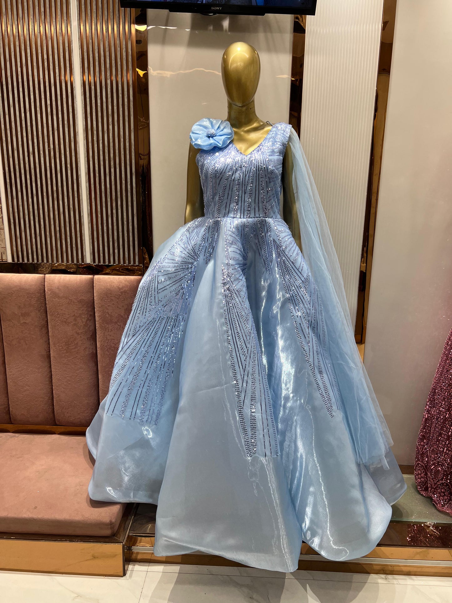 Attractive Sky blue Cinderella gown