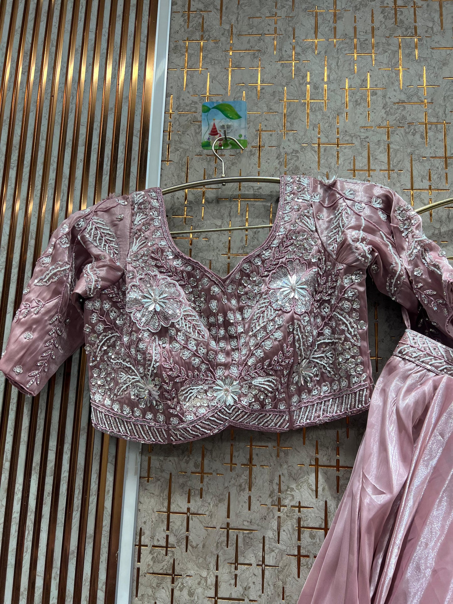 Elegant pink crop top Lehenga