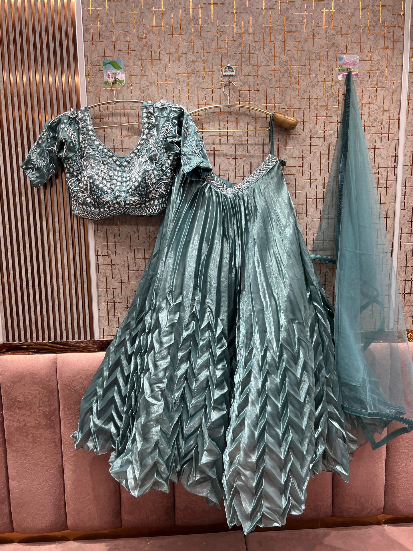 Elegant pink crop top Lehenga