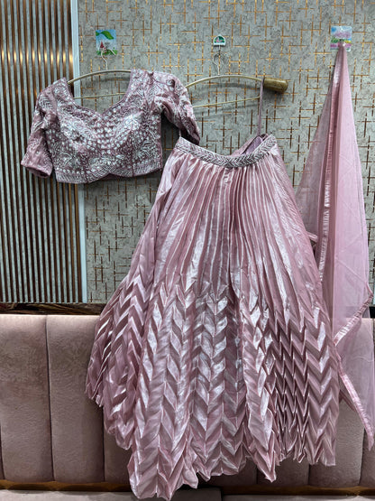 Elegant pink crop top Lehenga