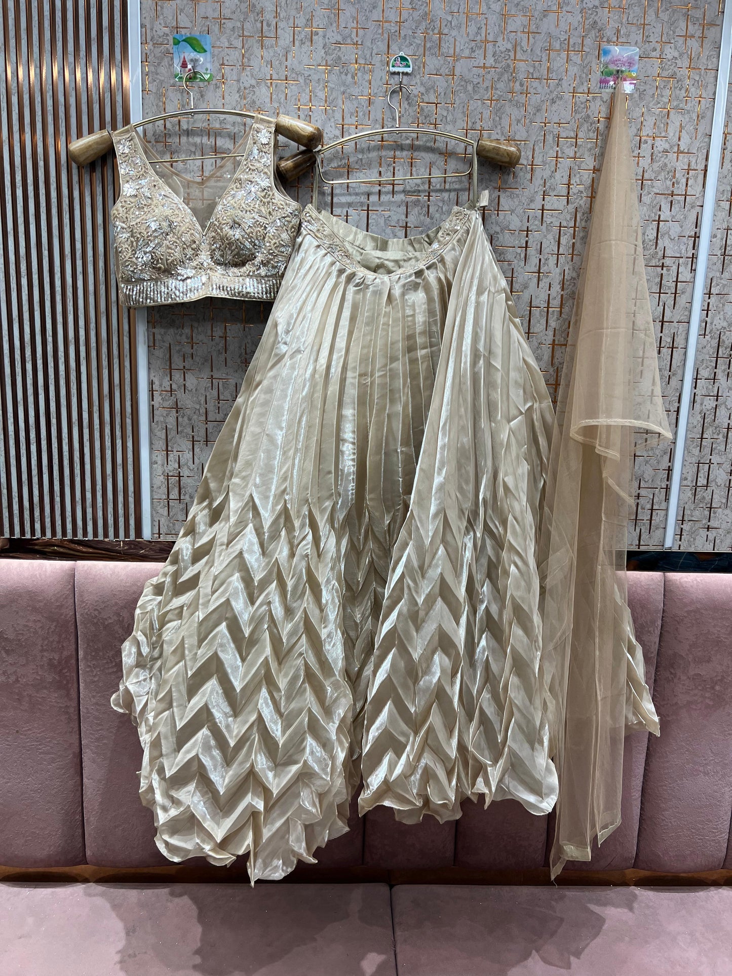 Delightful golden crop top Lehenga