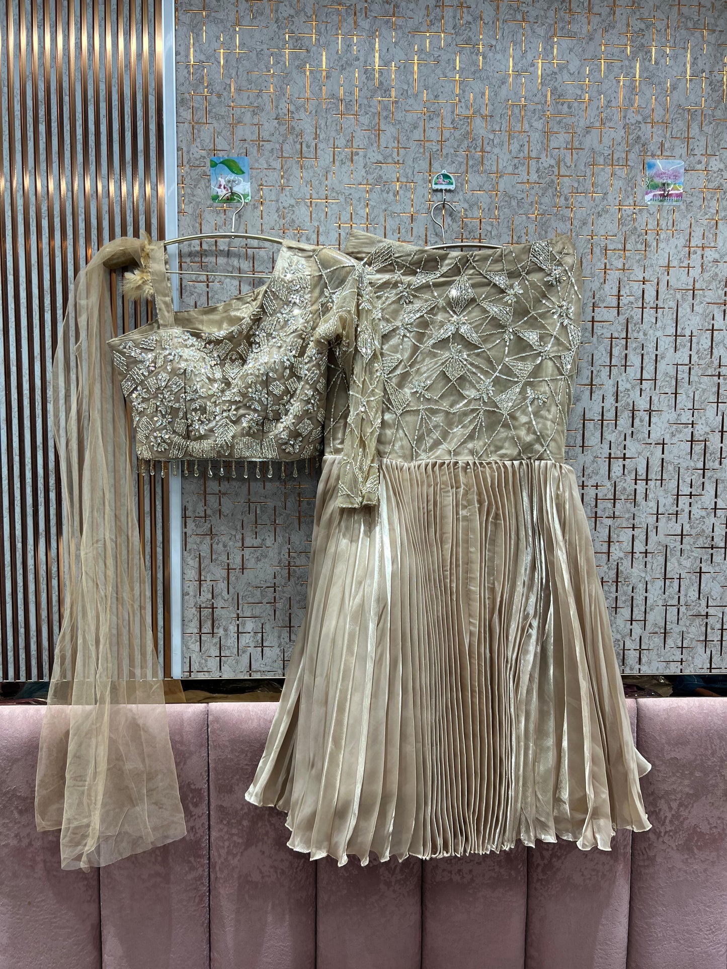 Lovely golden peach crop top Lehenga