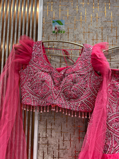 Eye catching peach crop top fish cut Lehenga