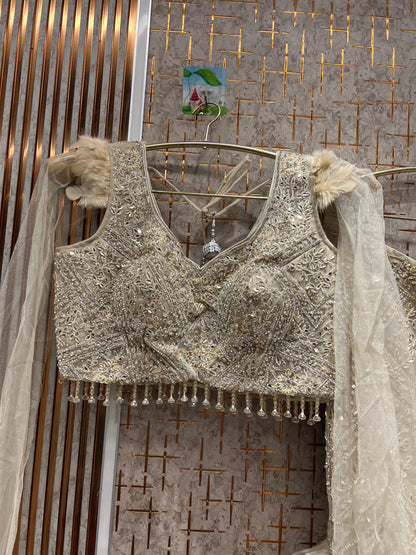 Eye catching peach crop top fish cut Lehenga