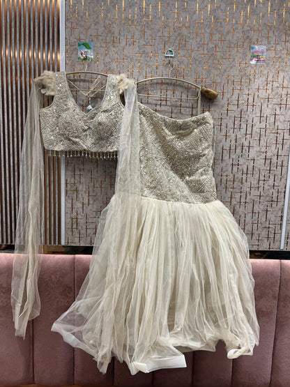 Eye catching peach crop top fish cut Lehenga