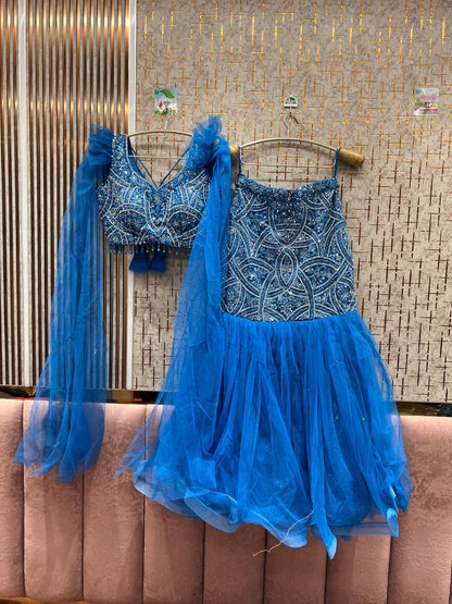 Eye catching peach crop top fish cut Lehenga