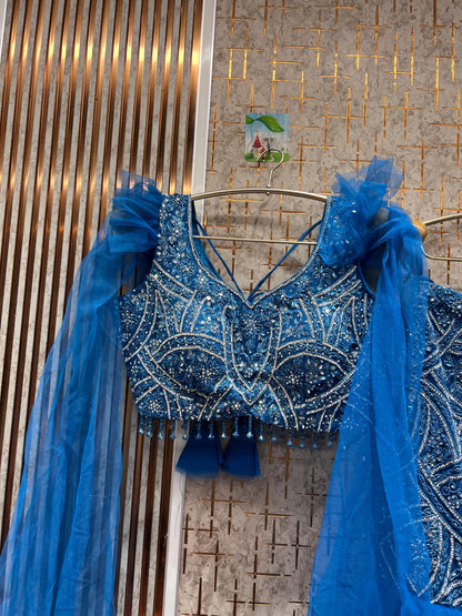 Eye catching peach crop top fish cut Lehenga