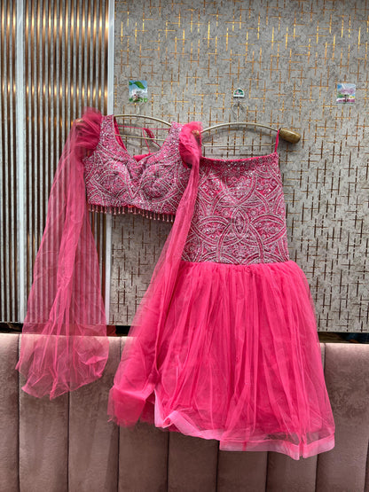 Eye catching peach crop top fish cut Lehenga