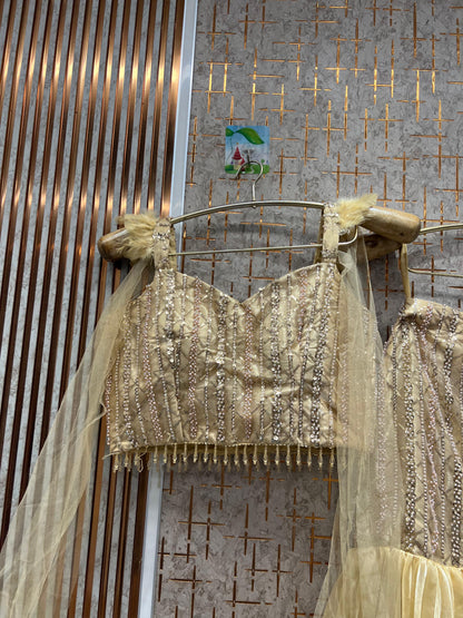 Designer golden peach crop top Lehenga