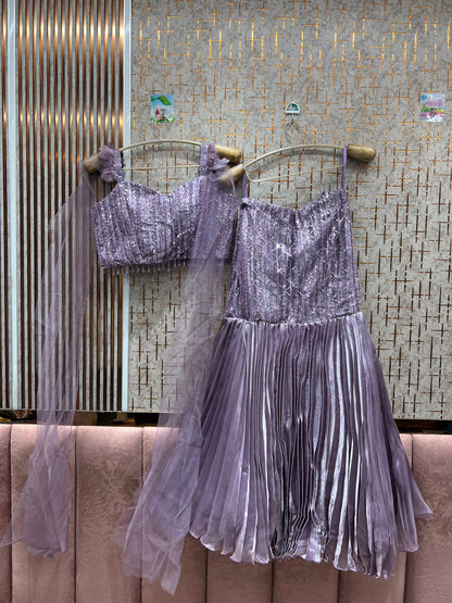 Designer golden peach crop top Lehenga