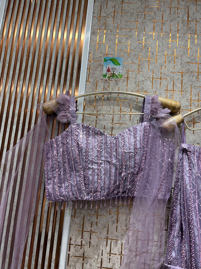 Designer golden peach crop top Lehenga