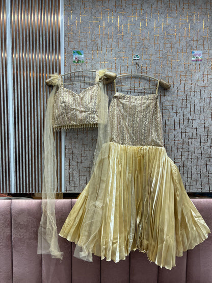 Designer golden peach crop top Lehenga
