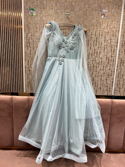 Stunning pink green Sky blue gown