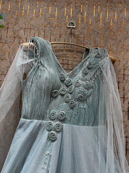 Stunning pink green Sky blue gown