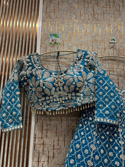 Lavishing Floral peach crop top Lehenga