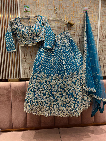 Lavishing Floral peach crop top Lehenga