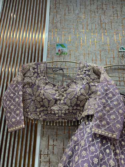 Lavishing Floral peach crop top Lehenga