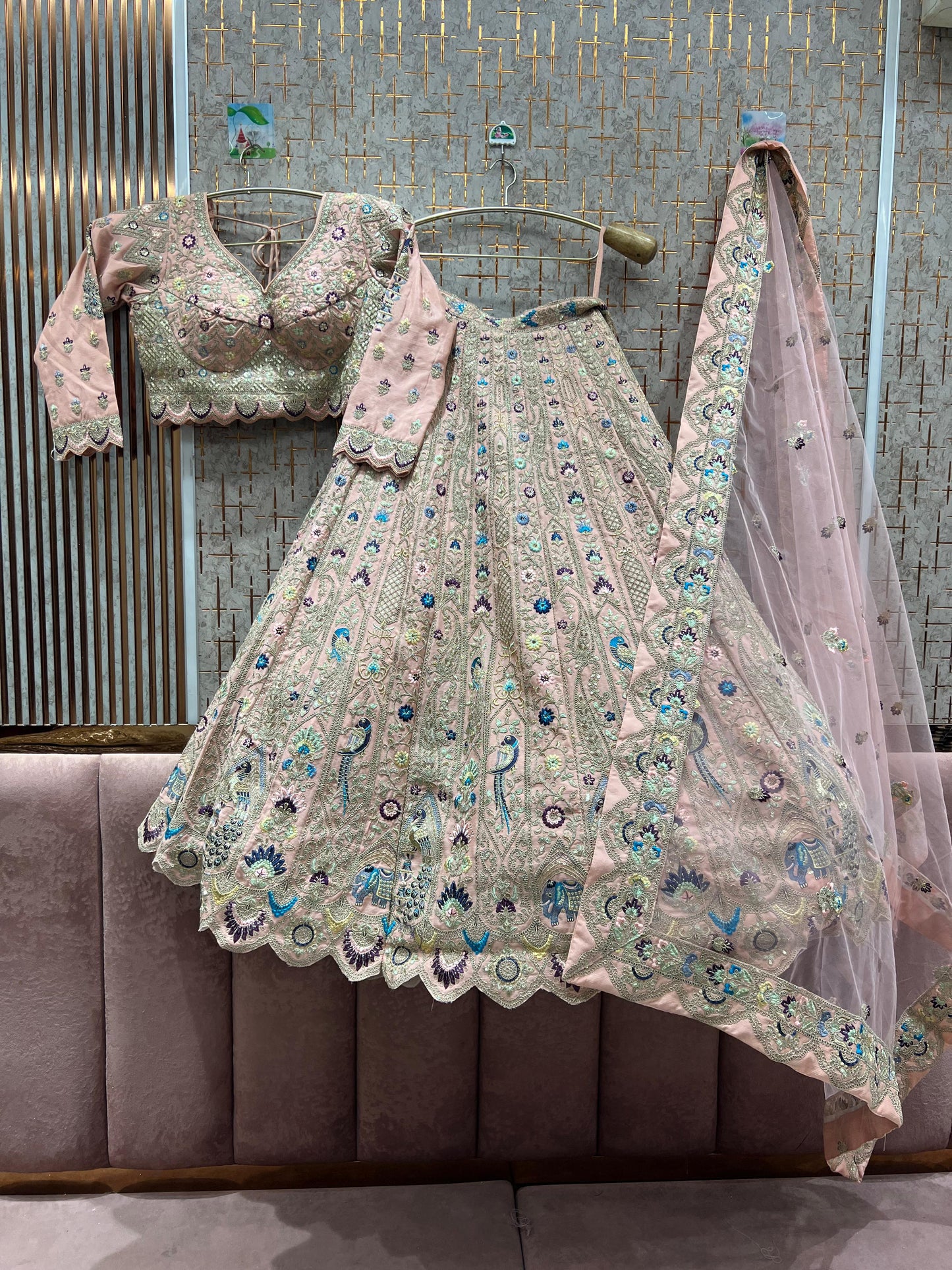 Gorgeous pink peacock crop top Lehenga